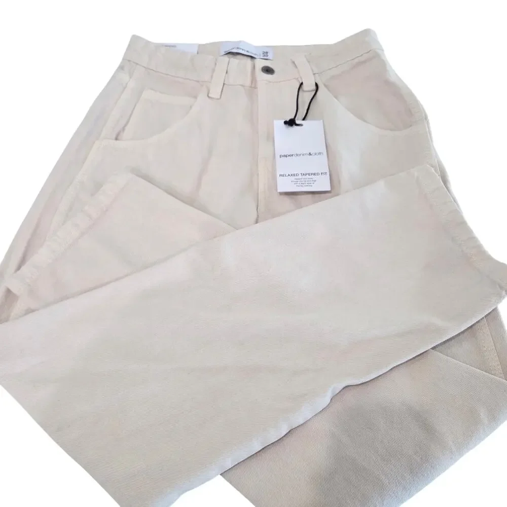 Men's NWT Paperdenim&Cloth Cream Relaxed Tapered Fit, 28/30